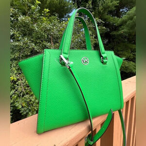 Michael Kors Freya Green Pebble Leather Tote Crossbody Satchel NWT